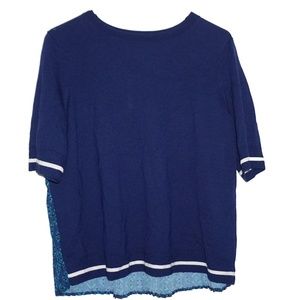 ST. John JERSEY KNIT JEWEL NECK Blouse Top XL Navy